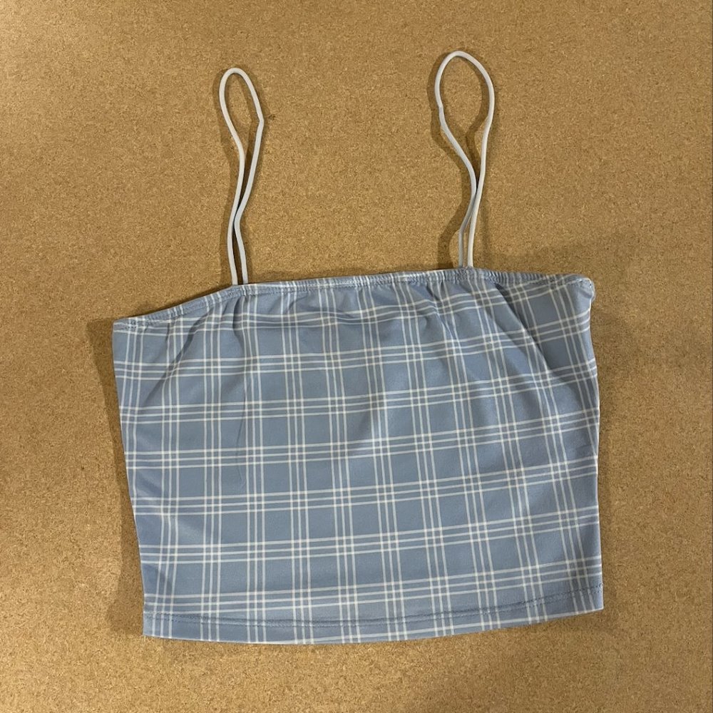 Blue Plaid Shein Crop Cami Top